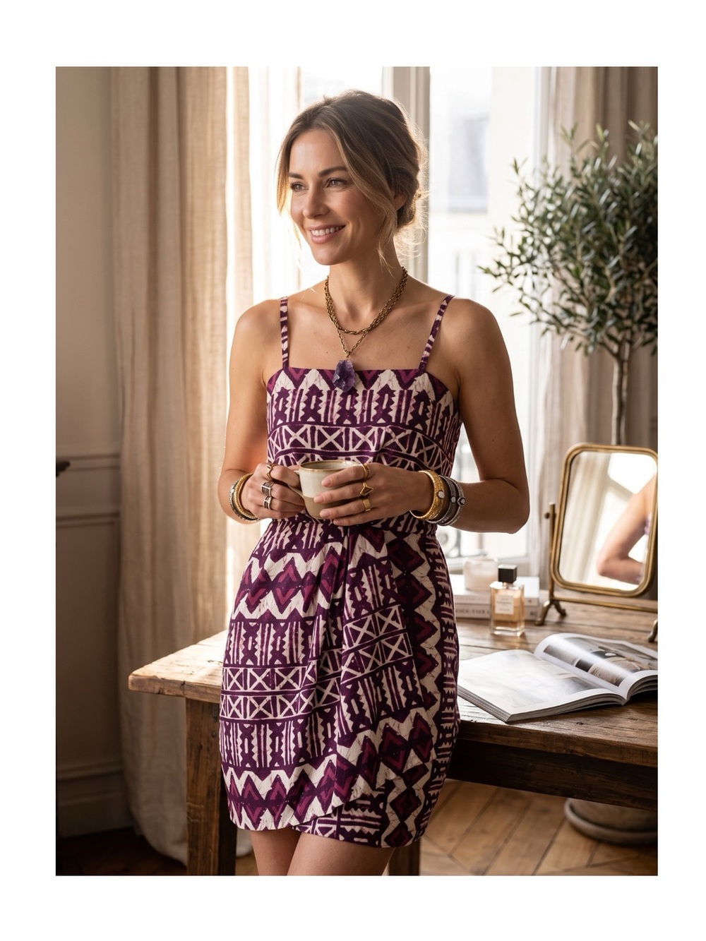 Anthropologie x Yoana Baraschi 𖣨 Tribal Print Faux Wrap Dress 𖣨 Pink Red 𖣨 8
